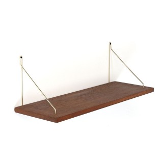 Teak vintage bookshelf with brass wall parts