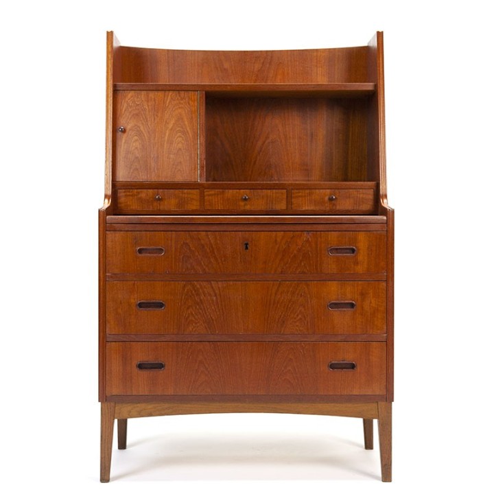Vintage Danish secretaire in teak with mirror
