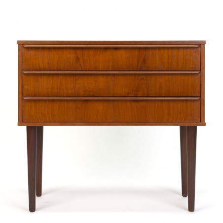 Teak vintage Danish small model chest of drawers on high legs