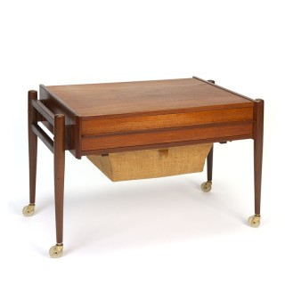 Vintage sewing kit table on wheels Danish design