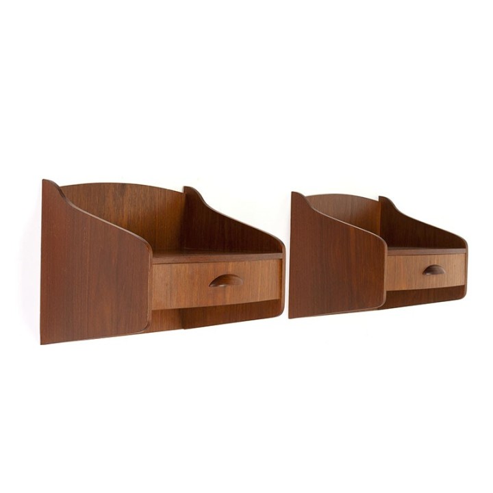 Set van 2 Deense vintage teakhouten nachtkastje
