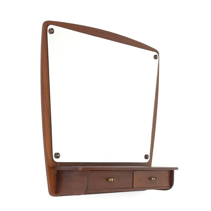 Teakhouten vintage Deense spiegel met 2 lades