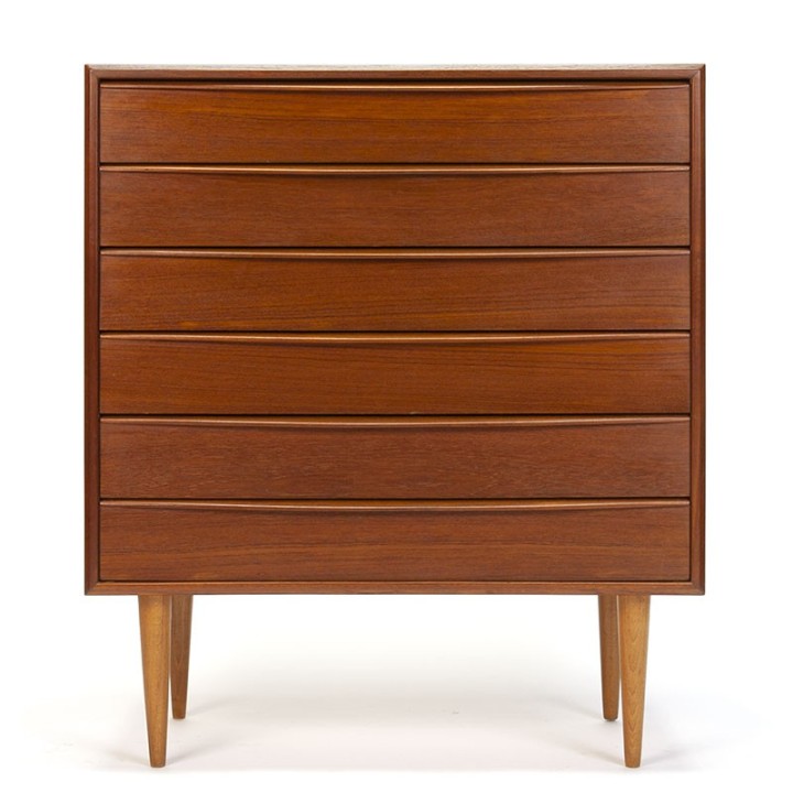 Danish sleek model vintage chest of drawers in teak