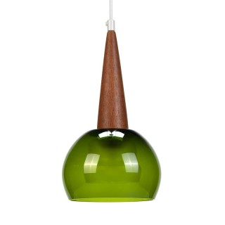 Green glass vintage hanging lamp with teak detail