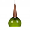 Green glass vintage hanging lamp with teak detail