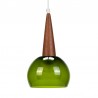 Groen glazen vintage hanglamp met teak detail