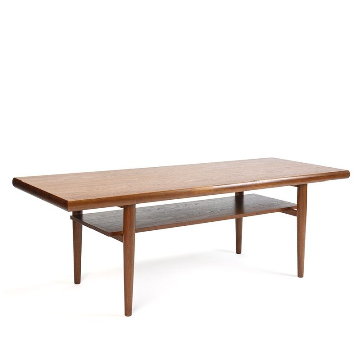 Langwerpige vintage Deense design salontafel in teak