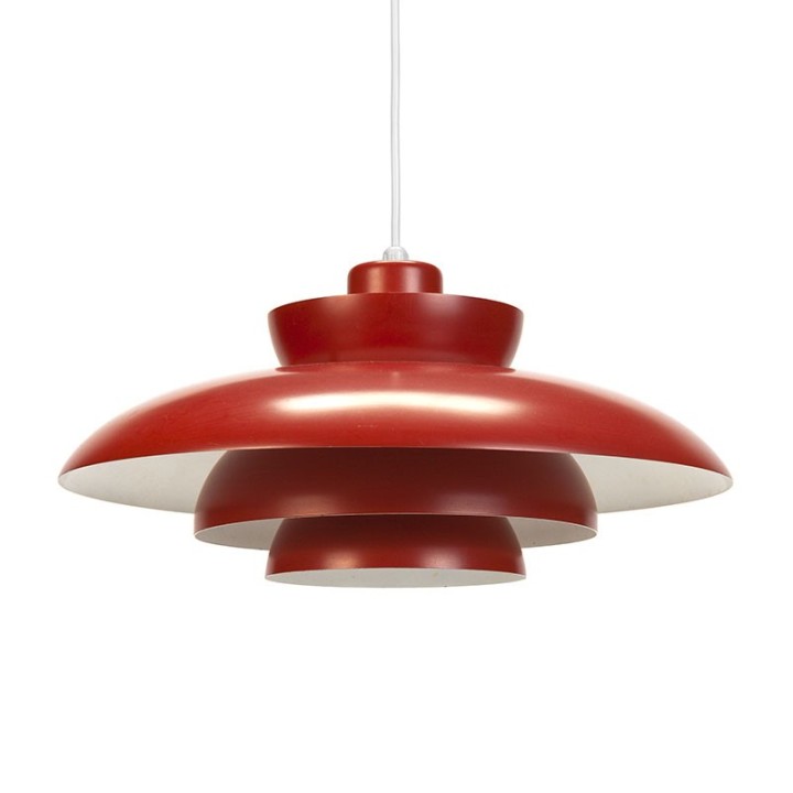 Rode Penta vintage F&M hanglamp ontwerp Jo Hammerborg
