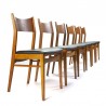 Set van 6 Deense vintage eettafel stoelen met teakhouten rug