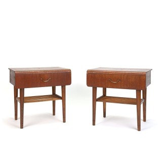 Danish set of vintage bedside tables with curved teak