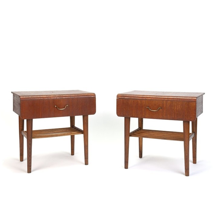 Deense set vintage nachtkastjes met gebogen teak