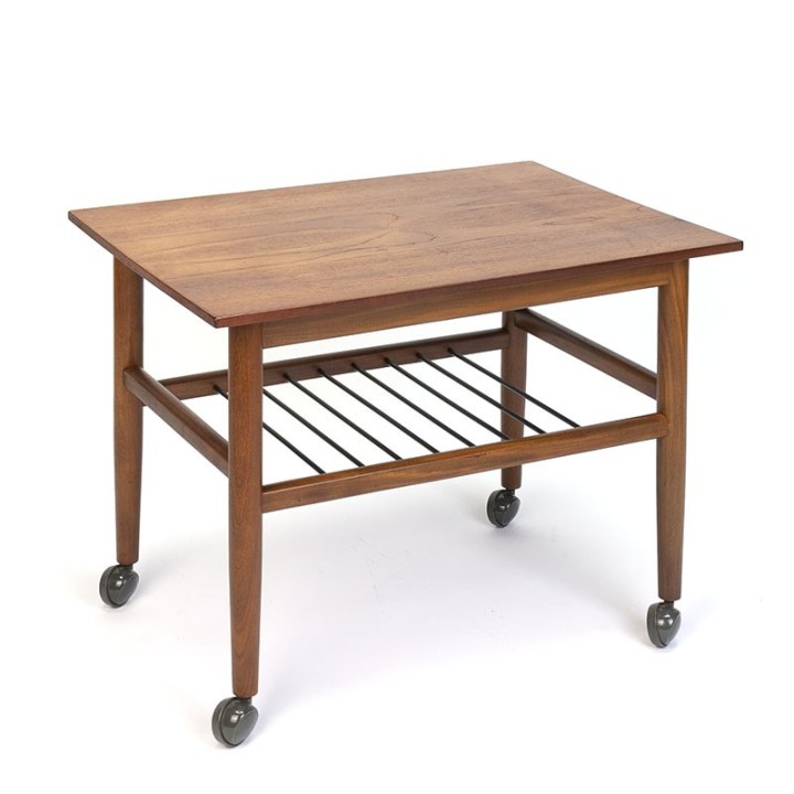 Danish teak vintage side table on wheels
