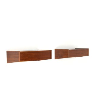Set of Danish vintage wall bedside tables with drawer in teak