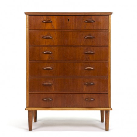 Teak Danish vintage chest of drawers with half moon handles