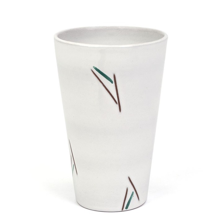 Sixties earthenware vase white with stripes