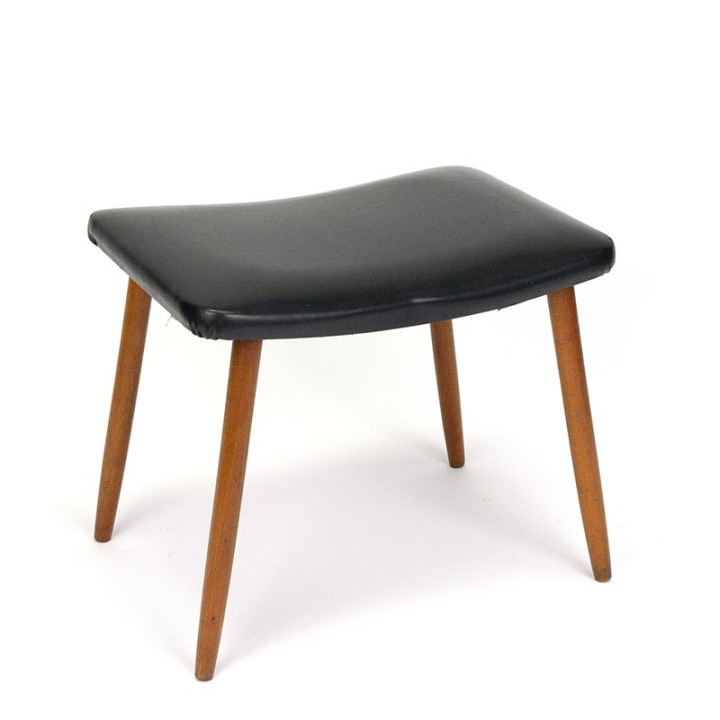 Danish pouf vintage with black skai upholstery