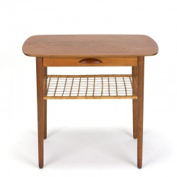 Danish vintage side table with drawer in teak, oak and cane