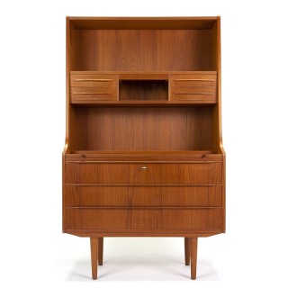 Teakhouten Deense boekenkast/ secretaire in teak met lades