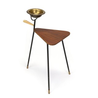 Teak Deens plantentafeltje met messing asbak