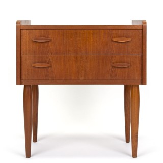 Deens teak vintage ladekastje met 2 lades
