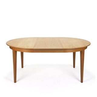 Deense vintage eiken ronde uitschuifbare eettafel met 3