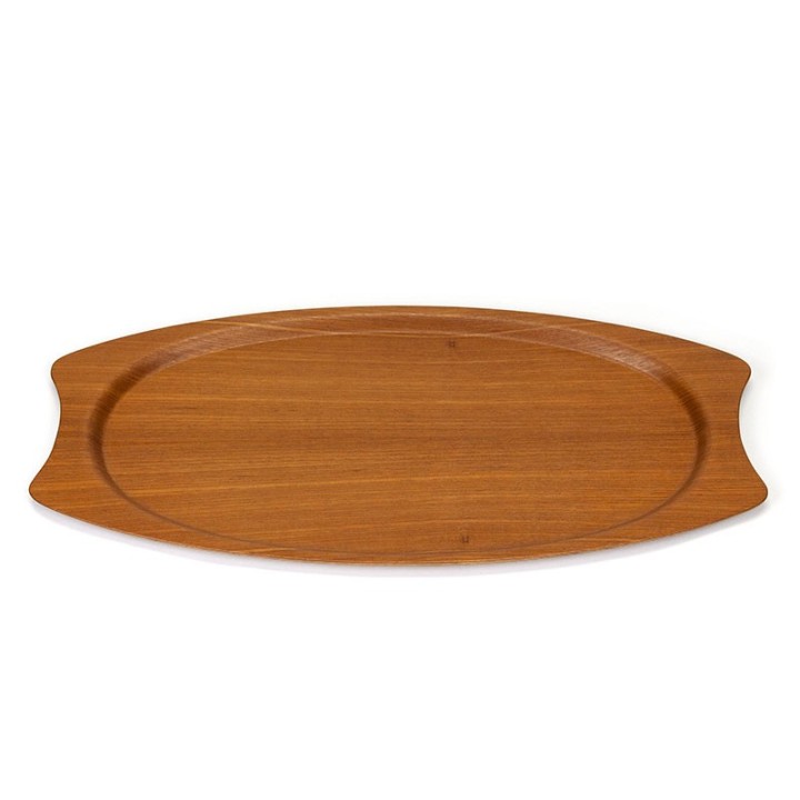 Large Danish vintage tray with organic teak shape