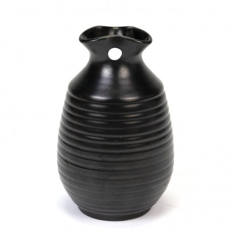 Vintage earthenware vase black with white dot