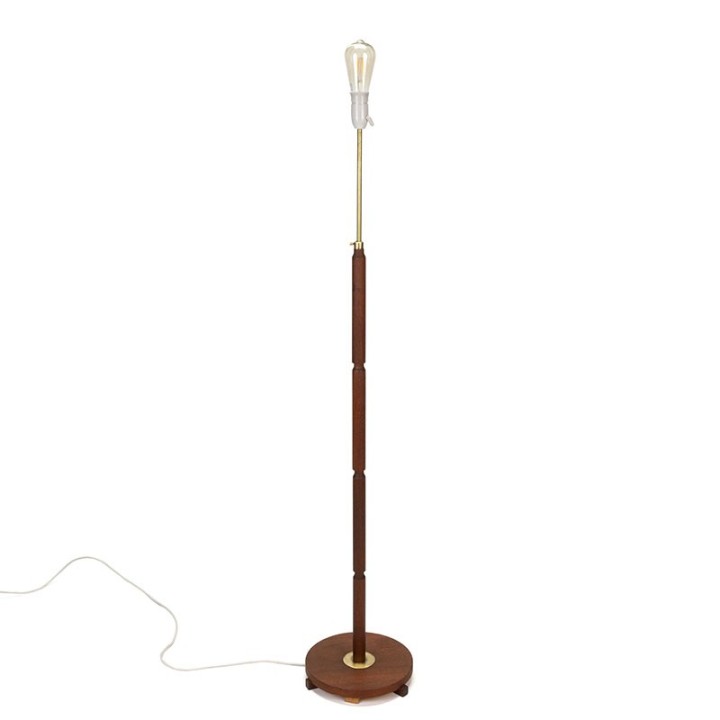 Teak Danish vintage floor lamp with brass detail