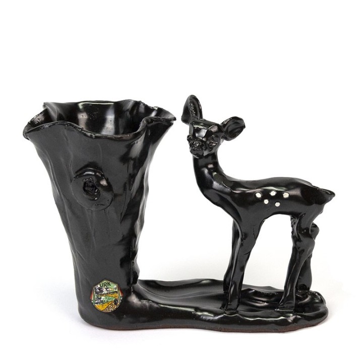 Earthenware vintage vase with deer