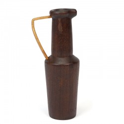 Teak vintage vase with rattan handle