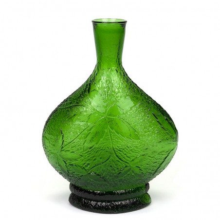 Green glass vintage vase with relief image