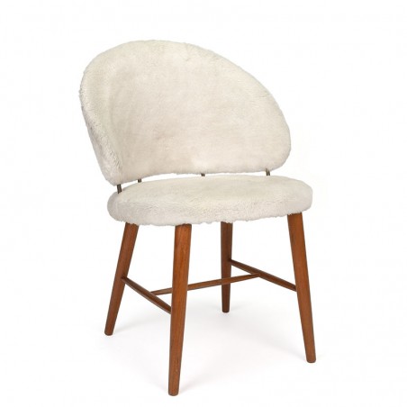 Vintage Deense stoel met pluche bekleding