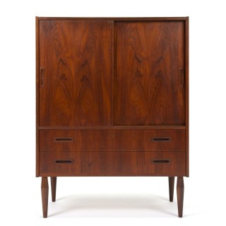 Danish vintage teak cabinet with sliding doors and drawers