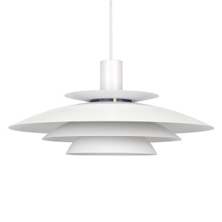 Wit metalen vintage Deense hanglamp met blauw detail