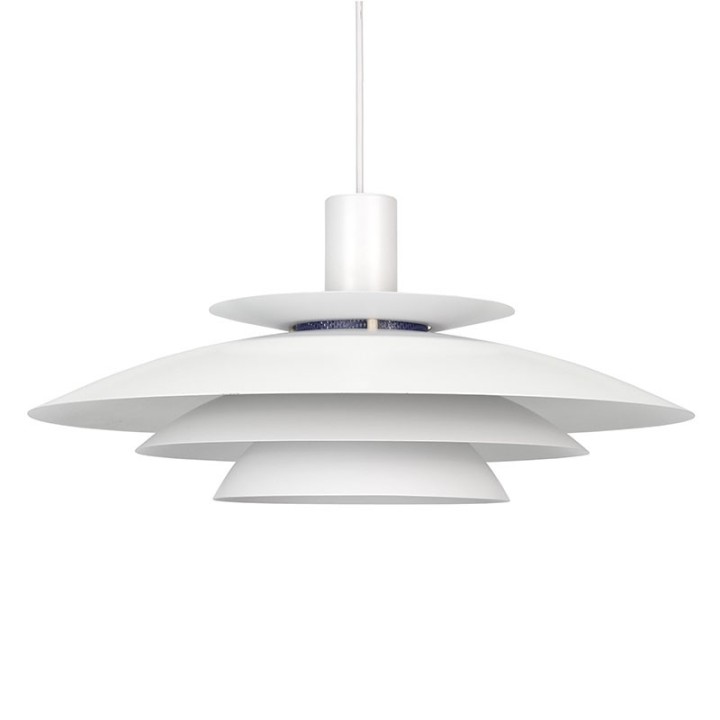 Wit metalen vintage Deense hanglamp met blauw detail