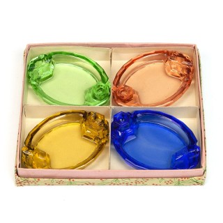 Set van 4 vintage glazen asbakjes in doosje