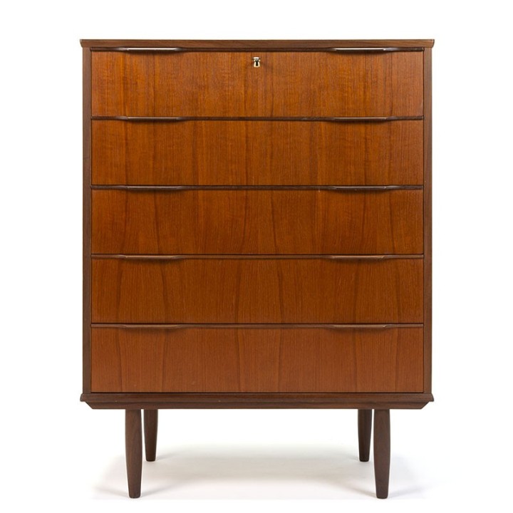 Ladekast in teakhout met 5 lades Deens vintage design