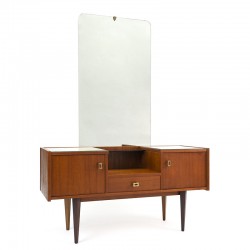 Teak vintage dressing table with large mirror and brass detail