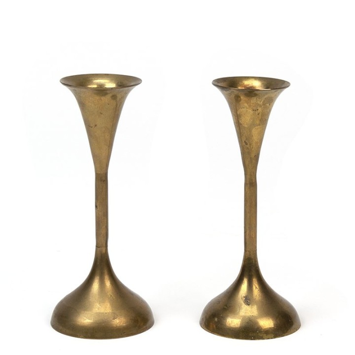 Set brass vintage candlesticks fifties