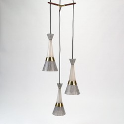 Vintage design triple hanging lamp with glass and brass