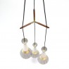 Vintage design triple hanging lamp with glass and brass