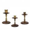 Set of 3 vintage Danish candlestick in brass and teak