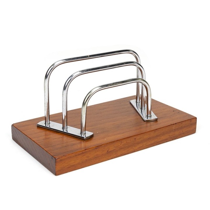 Teak with chrome vintage Danish letter holder