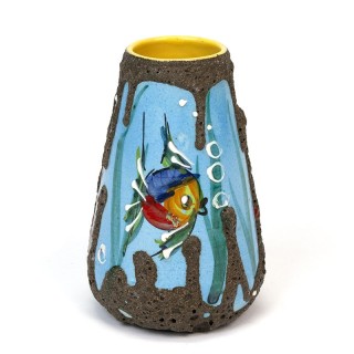 Small vintage model vase with an image of fish