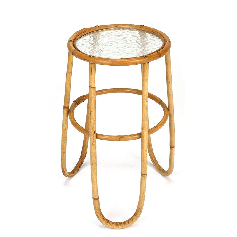 Vintage round plant table in rattan