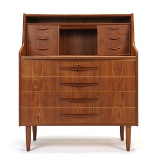 Ruime Deense teakhouten vintage secretaire