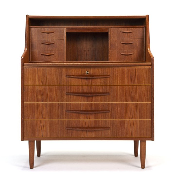 Ruime Deense teakhouten vintage secretaire