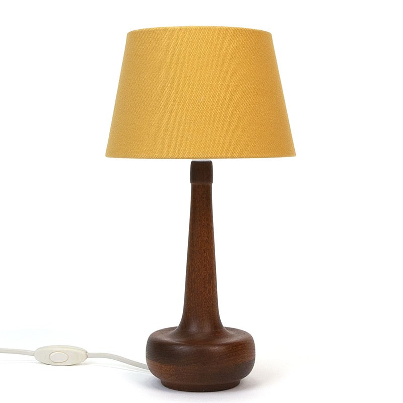 Teak vintage table lamp with high neck