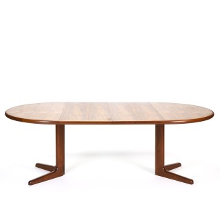 Grote vintage ronde uitschuifbare teakhouten eettafel