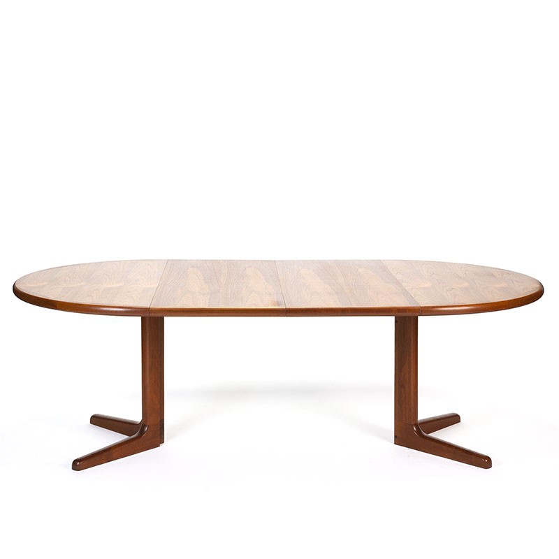 Large vintage round extendable teak dining table